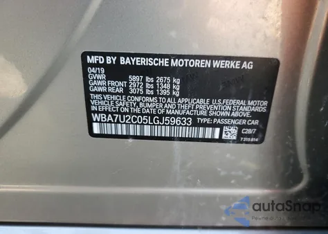 2020 BMW 750 Xi from USA, damaged, VIN WBA7U2C05LGJ59633